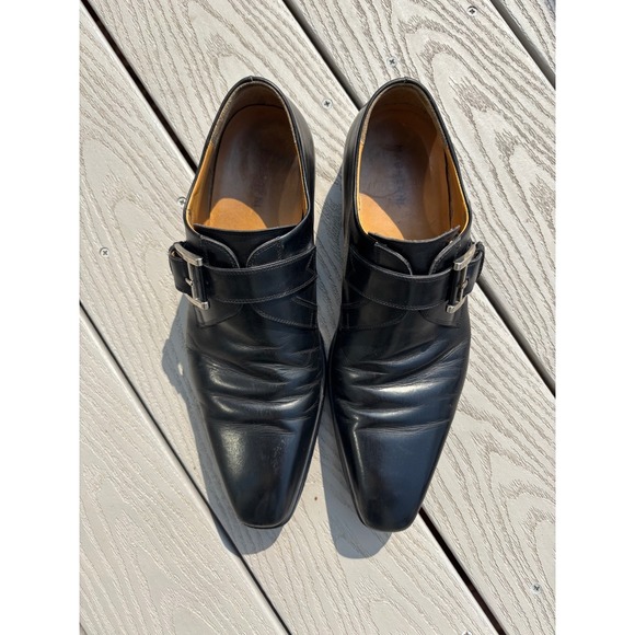 Magnanni Mens Marco Monk Strap Loafer Size 8.5 M Black Leather Buckle Dress Shoe